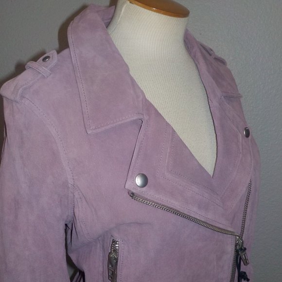 BLANK NYC MS SIZE LARGE LILAC 100% LEATHER SUEDE MOTO JACKET - Picture 6 of 10
